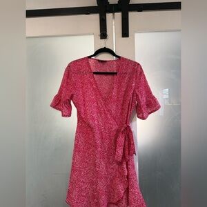 Red Wrap Dress with short flutter sleeves